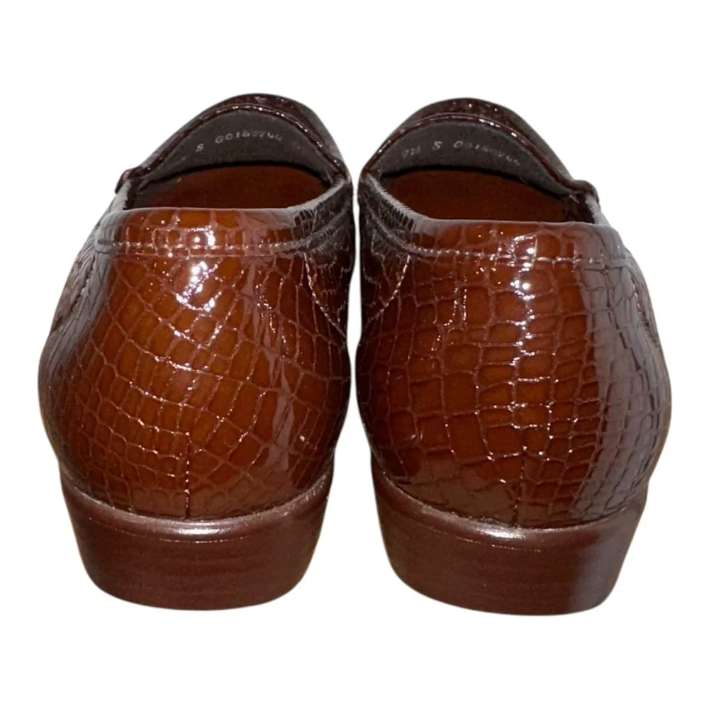 SAS Tripad Simplify Brown Patent Crocodile‎ Embossed Leather Loafers Women's 7.5